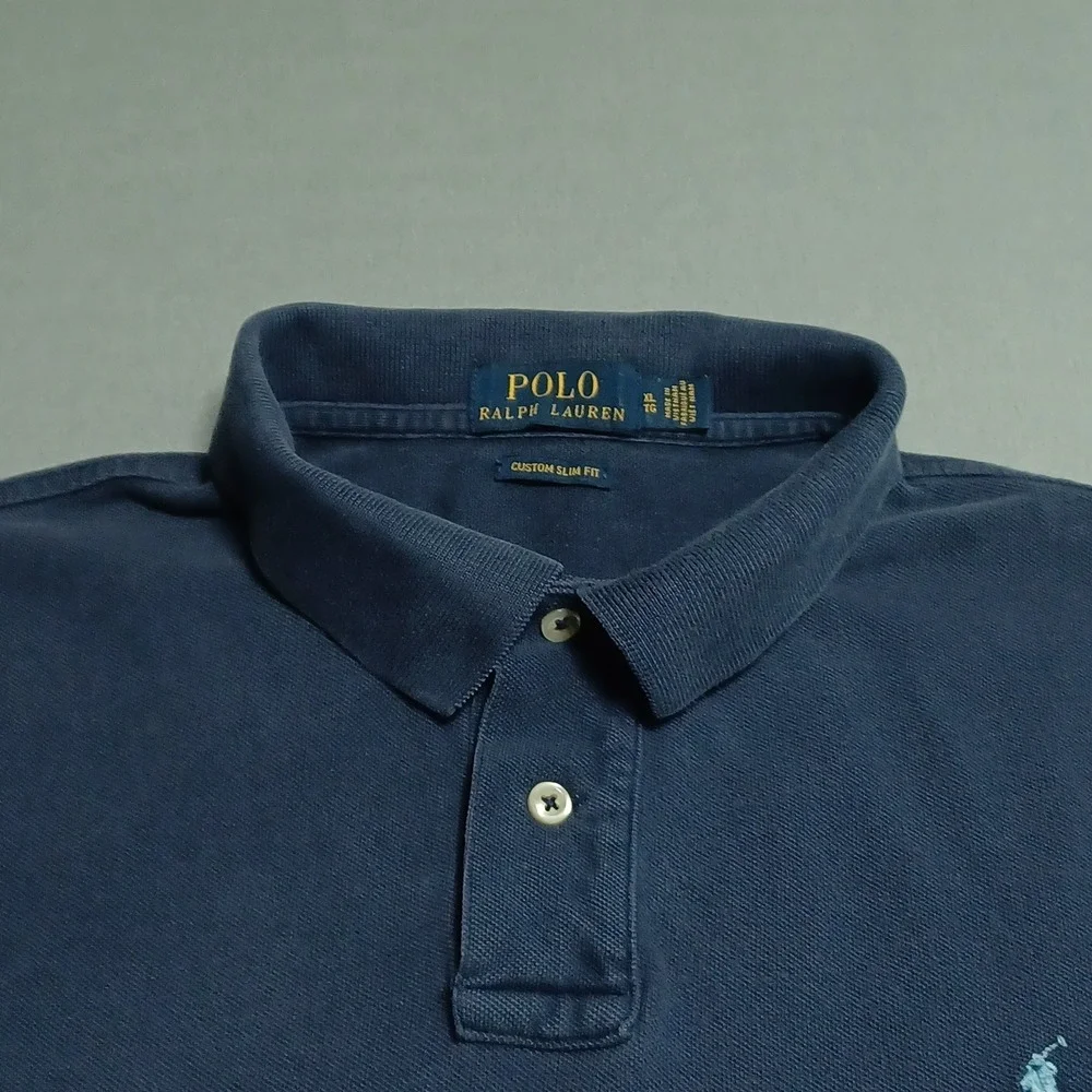 Polo Ralph Lauren Polo Shirt Mens XL Navy Blue Custom Slim Fit Cotton Pique Logo
